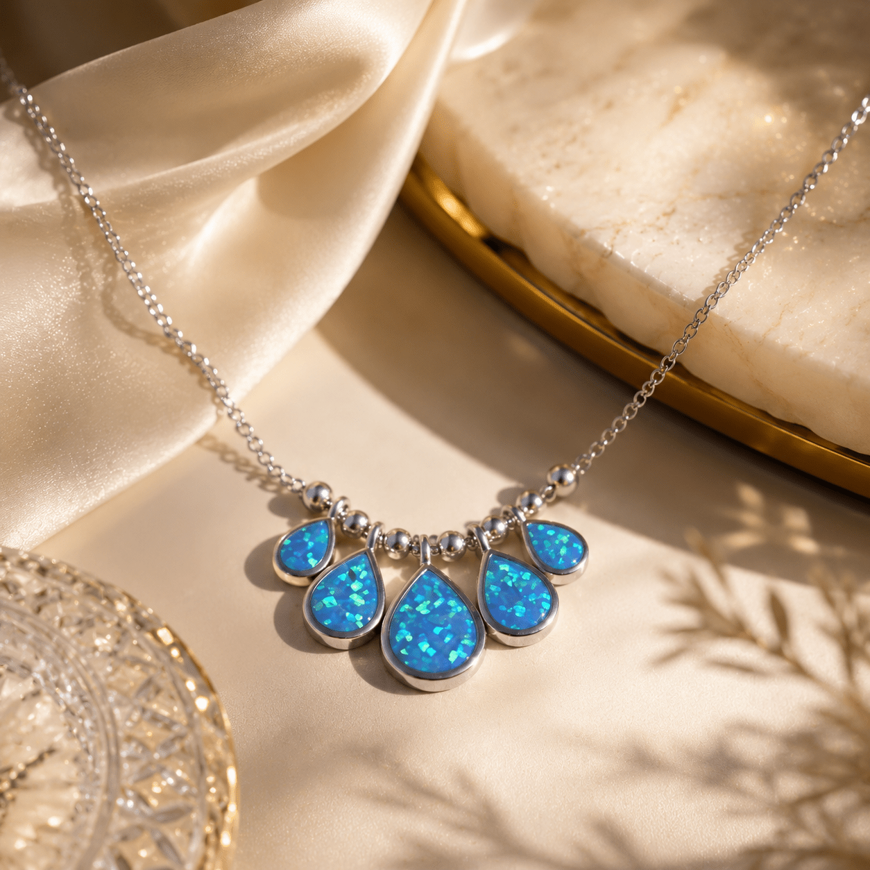 Blue Opal Raindrop Necklace